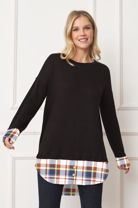 Women's Plus Mock Layered Tunic with Button Detail