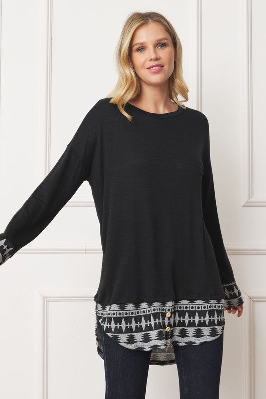 Women's Mock Layered Tunic with Button Accent