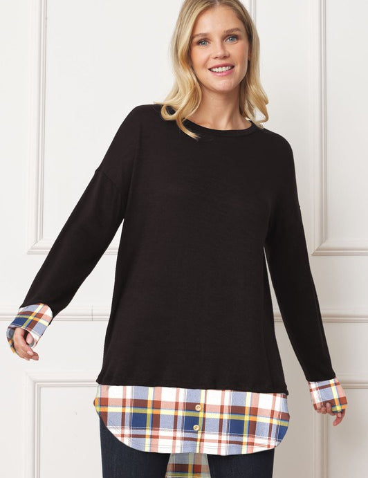 Women's Mock Layered Tunic with Button Accent