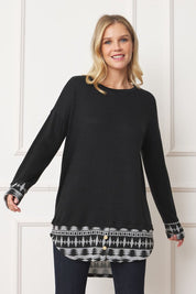 Women's Plus Mock Layered Tunic with Button Detail