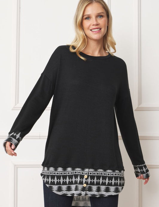 Women's Plus Mock Layered Tunic with Button Detail