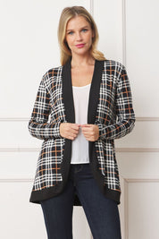 Women's Open Front Plaid Contrast Cardigan