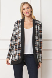 Women's Open Front Plaid Contrast Cardigan