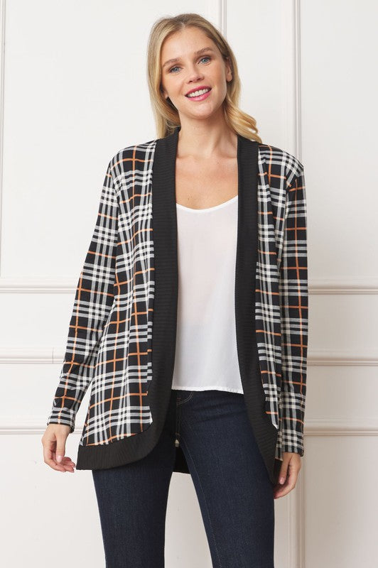 Women's Open Front Plaid Contrast Cardigan