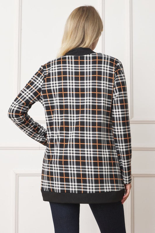 Women's Open Front Plaid Contrast Cardigan