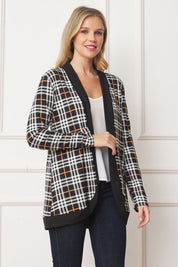 Women's Open Front Plaid Contrast Cardigan