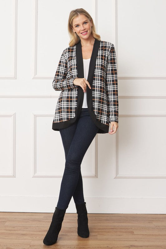 Women's Open Front Plaid Contrast Cardigan