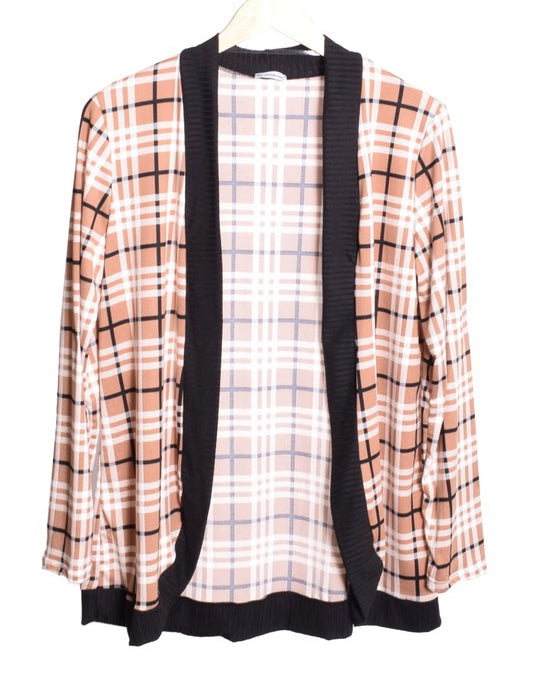 Women's Open Front Plaid Contrast Cardigan