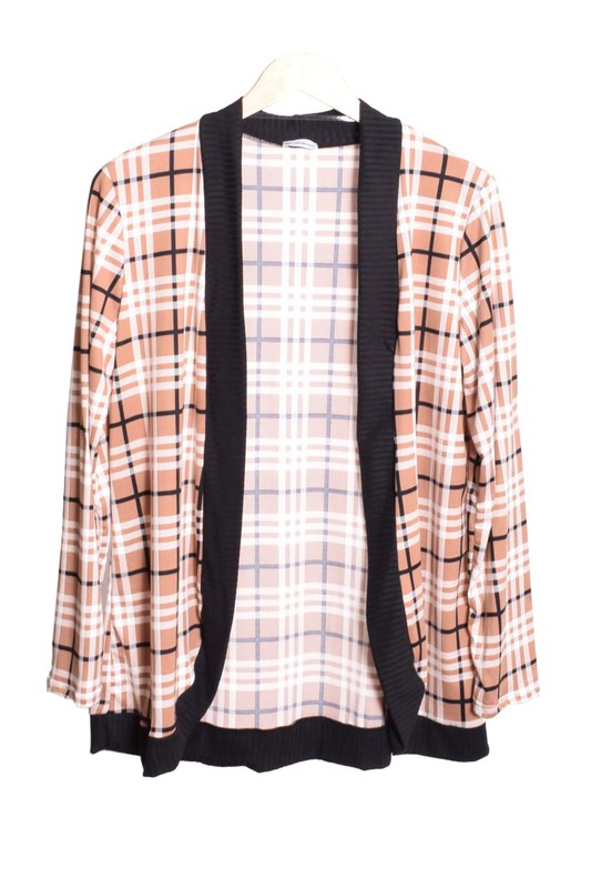 Women's Open Front Plaid Contrast Cardigan