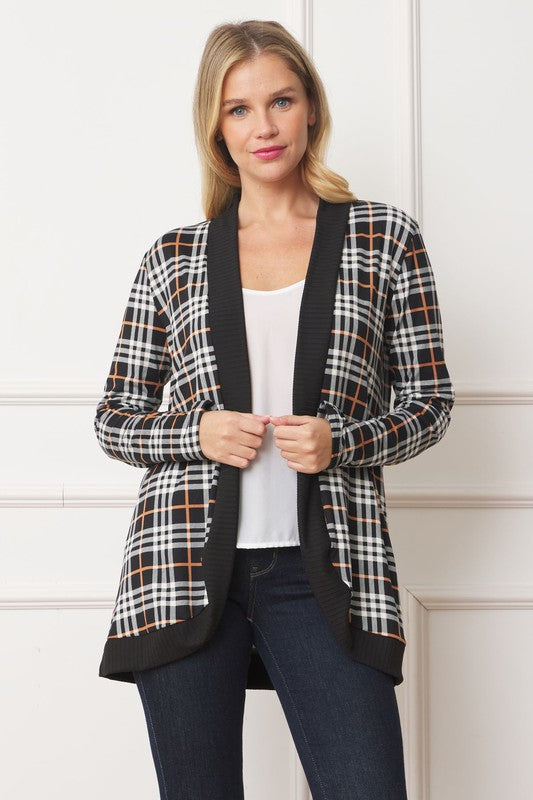 Women's Plaid Drape Open Cardigan