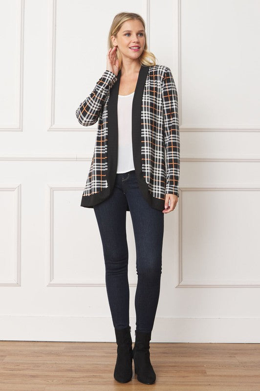 Women's Plaid Drape Open Cardigan