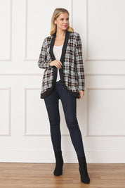 Women's Open Front Plaid Contrast Cardigan