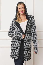 Plus Size Hooded Tribal Print Long Cardigan