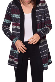 Women's Long Hooded Tribal Print Cardigan