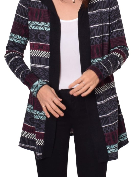 Women's Long Hooded Tribal Print Cardigan