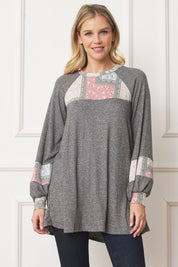 Women's A-Line Tunic with Patchwork Panel Accent