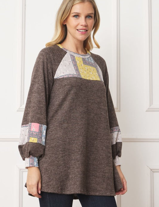 Women's A-Line Tunic with Patchwork Panel Accent