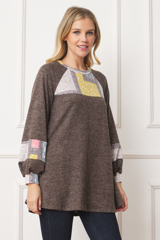 Women's A-Line Tunic with Patchwork Panel Accent