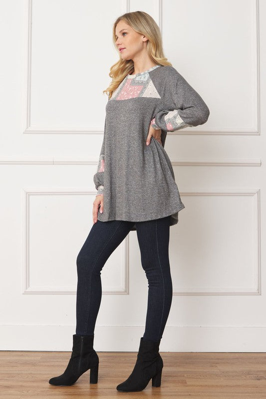 Women's A-Line Tunic with Patchwork Panel Accent