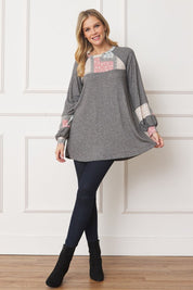 Women's A-Line Tunic with Patchwork Panel Accent