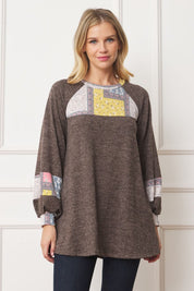 Women's A-Line Tunic with Patchwork Panel Accent