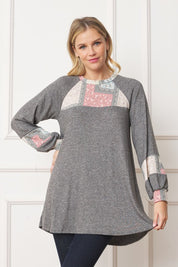 Women's A-Line Tunic with Patchwork Panel Accent