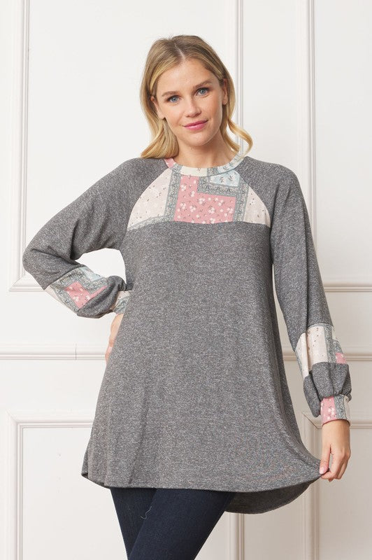 Women's A-Line Tunic with Patchwork Panel Accent