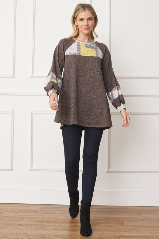 Women's A-Line Tunic with Patchwork Panel Accent