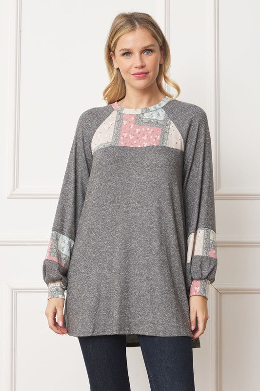 Women's A-Line Tunic with Patchwork Panel Accent