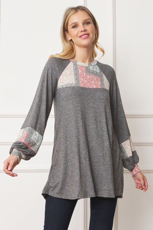 Women's A-Line Tunic with Patchwork Panel Accent