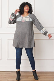 Women's Plus Size Patchwork A-Line Tunic Top