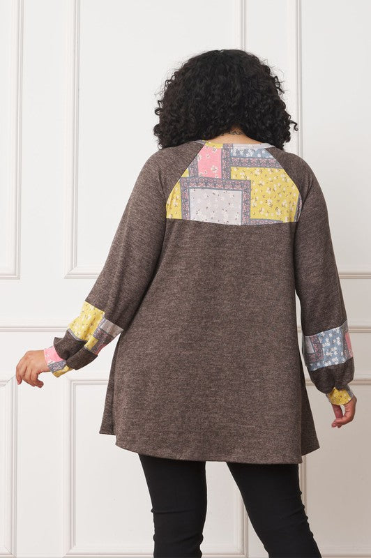 Women's Plus Size Patchwork A-Line Tunic Top