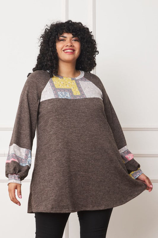 Women's Plus Size Patchwork A-Line Tunic Top