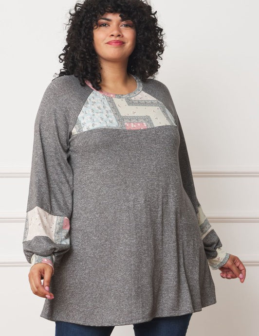 Women's Plus Size Patchwork A-Line Tunic Top