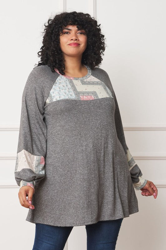 Women's Plus Size Patchwork A-Line Tunic Top