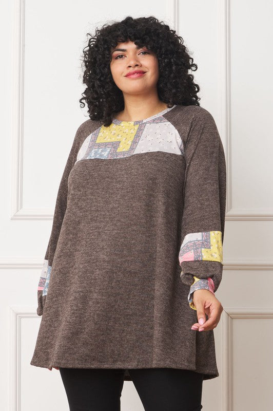 Women's Plus Size Patchwork A-Line Tunic Top