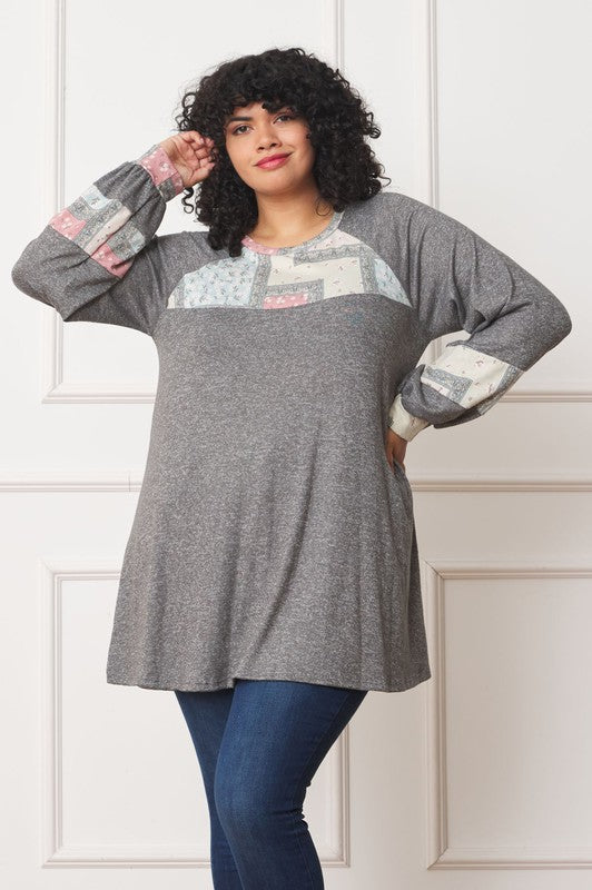 Women's Plus Size Patchwork A-Line Tunic Top