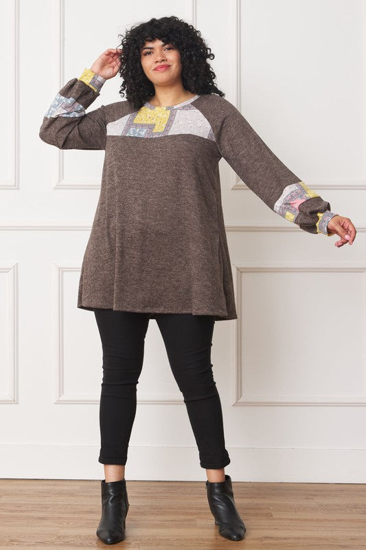 Women's Plus Size Patchwork A-Line Tunic Top