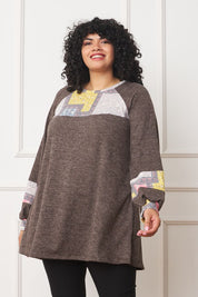 Women's Plus Size Patchwork A-Line Tunic Top