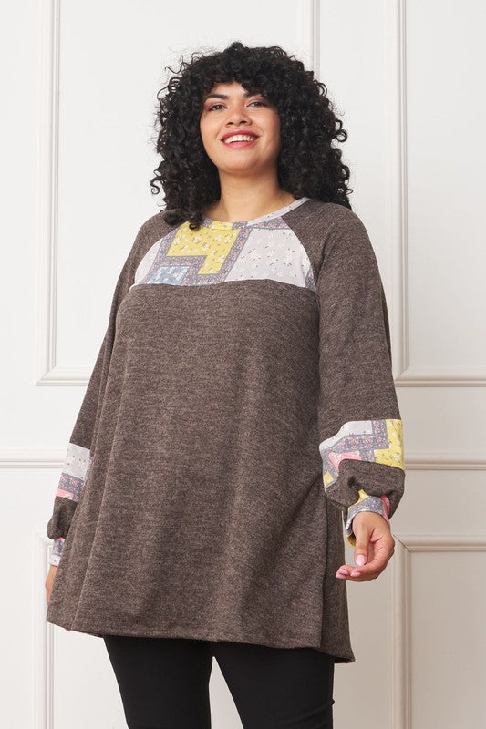 Women's Plus Size Patchwork A-Line Tunic Top