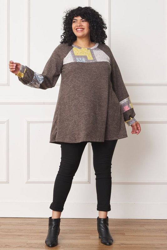 Women's Plus Size Patchwork A-Line Tunic Top