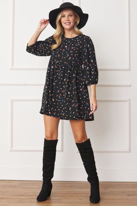 Women's Plus Abstract Polka Dot Bishop Sleeve Mini Dress