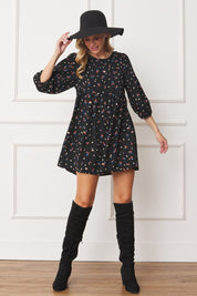 Women's Plus Abstract Polka Dot Bishop Sleeve Mini Dress