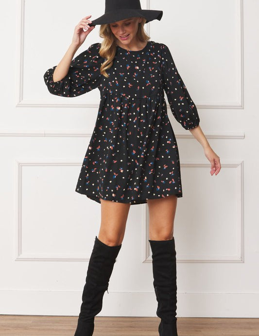 Women's Plus Abstract Polka Dot Bishop Sleeve Mini Dress