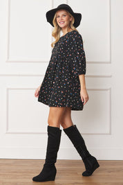 Women's Plus Abstract Polka Dot Bishop Sleeve Mini Dress