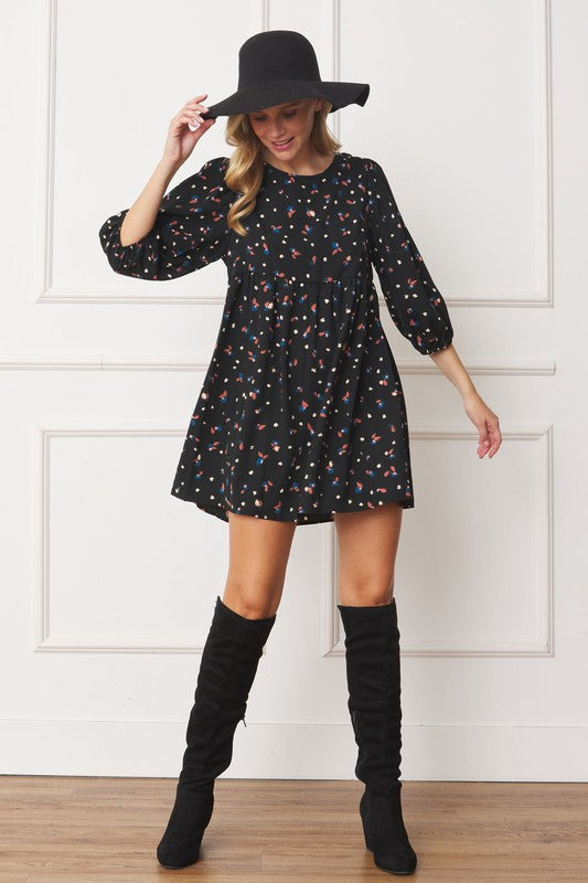 Women's Plus Abstract Polka Dot Bishop Sleeve Mini Dress