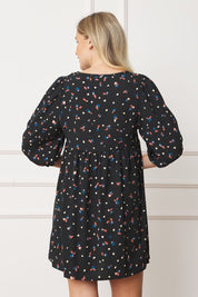 Women's Plus Abstract Polka Dot Bishop Sleeve Mini Dress