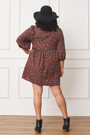 Women's Plus Abstract Polka Dot Bishop Sleeve Mini Dress