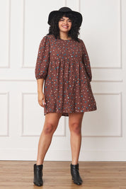 Women's Plus Abstract Polka Dot Bishop Sleeve Mini Dress