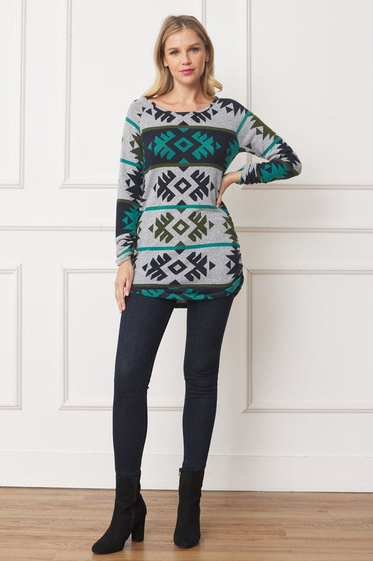 Women's Aztec Shirred Side Accent Top